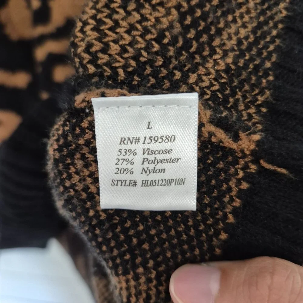 Pink Lily Womens super soft Black & Tan Leopard Print Knit Sweater L - Picture 6 of 7